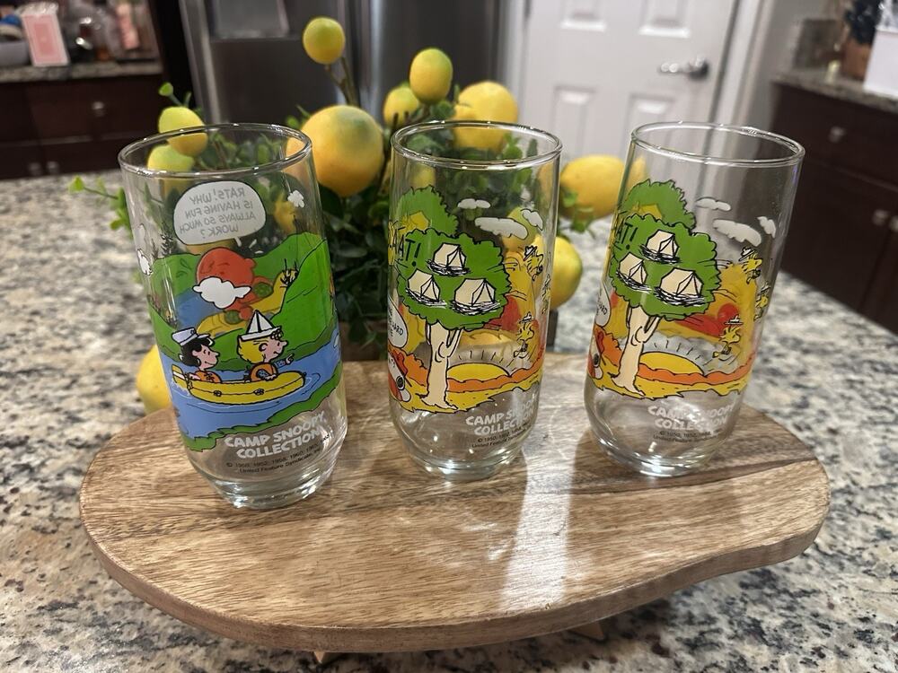 Vintage McDonald's Camp Snoopy Collectible Peanuts Glasses Set 3 Charlie...